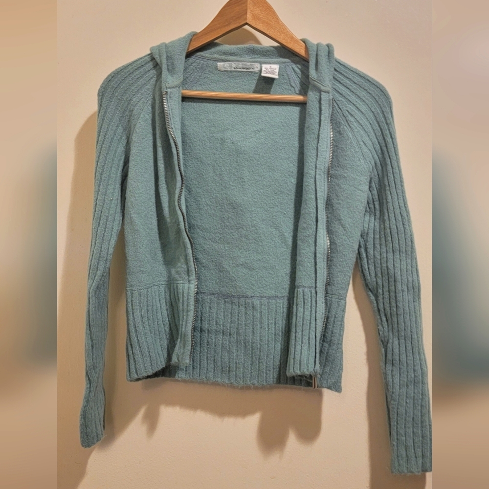 Soft Teal Zip Sweater Hoodie, Size S